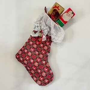 Vtg Christmas Stocking‎ 80's Decorative Wall Hanging Present Bear Accent 21"